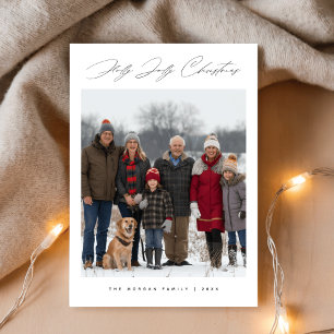 Holly Jolly Script Snowy Foto Feiertagskarte