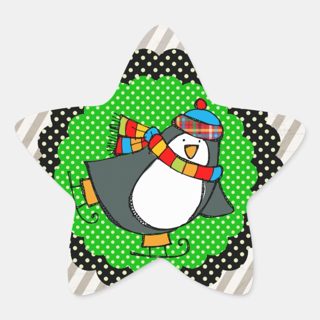 Holly Jolly Skaten Penguins Star Sticker (Vorderseite)