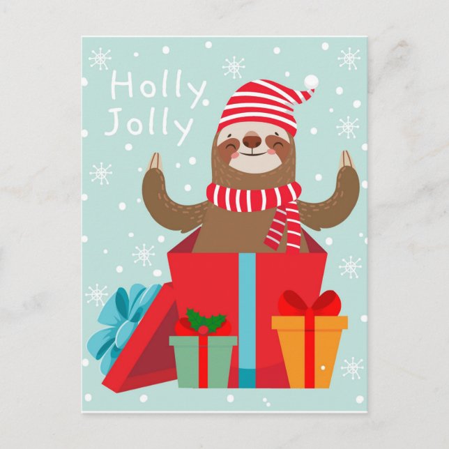 Holly Jolly Sloth Postkarte (Vorderseite)
