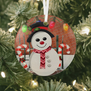 Holly Jolly Snowman Ornament Aus Glas