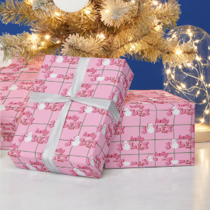 Holly Jolly Snowman Pink Weihnachten Geschenkpapier