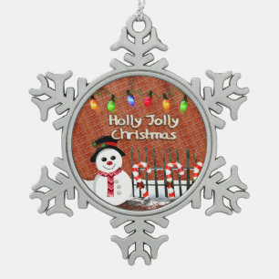 Holly Jolly Snowman Schneeflocken Zinn-Ornament