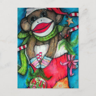 Holly Jolly Sock Monkey Feiertagspostkarte