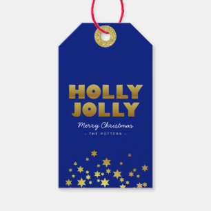 Holly Jolly   Spaß Weihnachten Blue & Gold Geschen Geschenkanhänger