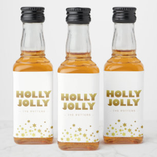 Holly Jolly Spaß Weihnachten White & Gold Mini Alkoholflaschenetikett