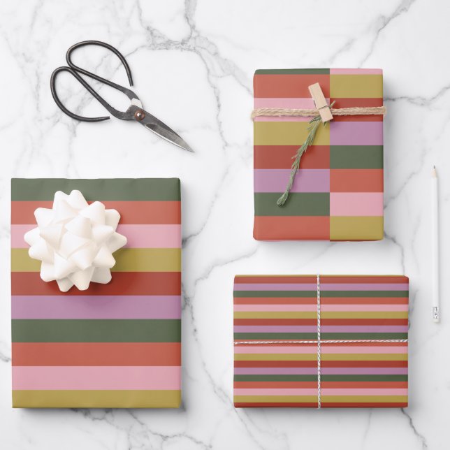 Holly Jolly Stripes Geschenkpapier Set (Vorderseite)