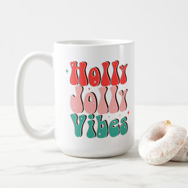 Holly Jolly Vibes Groovy Christmas Kaffeetasse (Mit Donut)