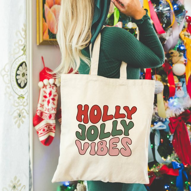 Holly Jolly Vibes | Groovy Retro Christmas Tragetasche (Von Creator hochgeladen)