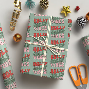 Holly Jolly Vibes Groovy Retro Weihnachten Geschenkpapier