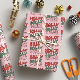 Holly Jolly Vibes Groovy Retro Weihnachten Geschenkpapier