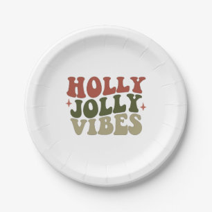 Holly Jolly Vibes Retro 1960er Weihnachtsfest Part Pappteller