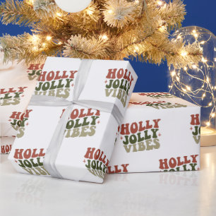 Holly Jolly Vibes Retro 1960er Weihnachtsgeschenk Geschenkpapier