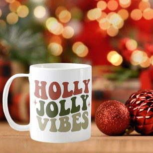 Holly Jolly Vibes Retro 1960er Weihnachtsgeschenk Kaffeetasse