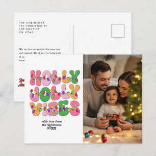 "Holly Jolly Vibes" Retro Christmas Lights Foto Feiertagspostkarte