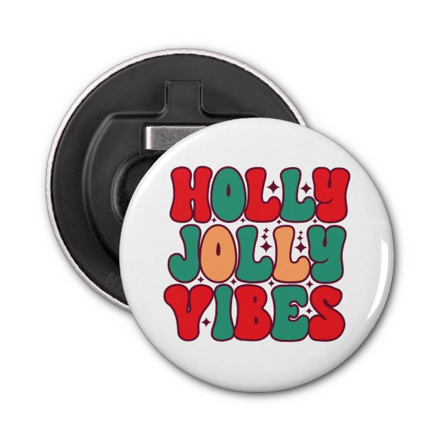 Holly Jolly Vibes Retro Groovy Weihnachtsferien Flaschenöffner (Vorderseite)
