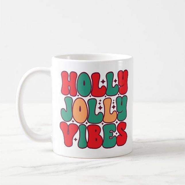 Holly Jolly Vibes Retro Groovy Weihnachtsferien Kaffeetasse (Links)
