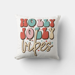 Holly Jolly Vibes Retro Groovy Weihnachtsferien Kissen
