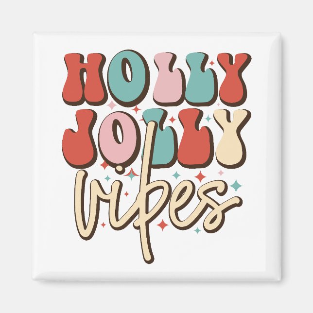 Holly Jolly Vibes Retro Groovy Weihnachtsferien Magnet (Vorne)