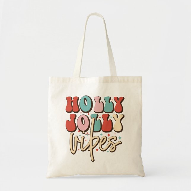 Holly Jolly Vibes Retro Groovy Weihnachtsferien Tragetasche (Vorne)