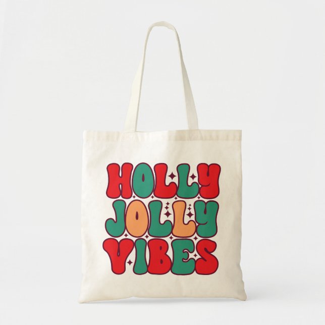 Holly Jolly Vibes Retro Groovy Weihnachtsferien Tragetasche (Vorne)