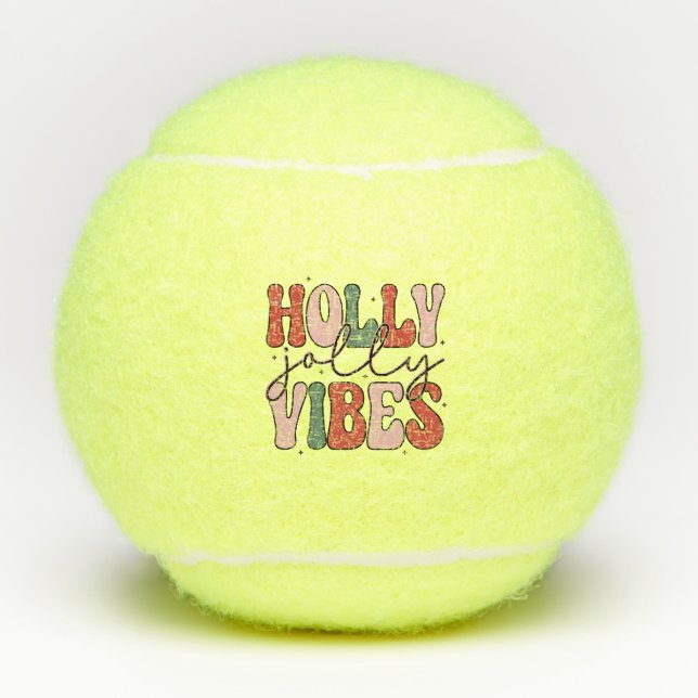 Holly Jolly Vibes Retro Weihnachtskript Tennisbälle (Vorderseite)