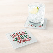 Holly Jolly Vibes Weihnachts-Untersetzer