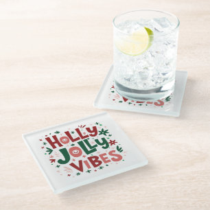 Holly Jolly Vibes Weihnachts-Untersetzer Glasuntersetzer