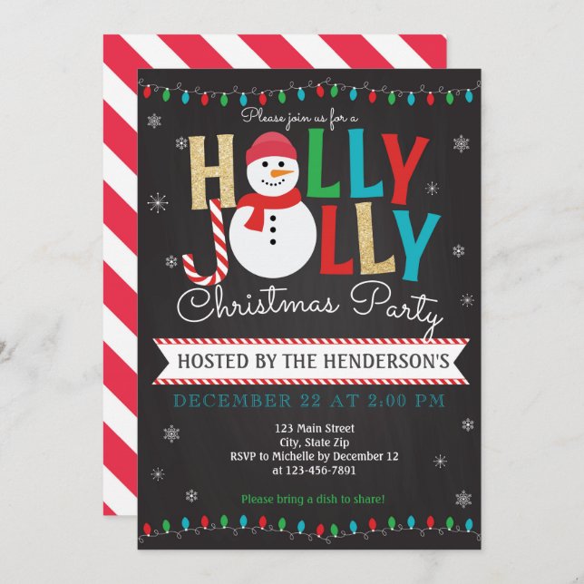 Holly Jolly Weihnachten Party Einladung Urlaub (Vorne/Hinten)