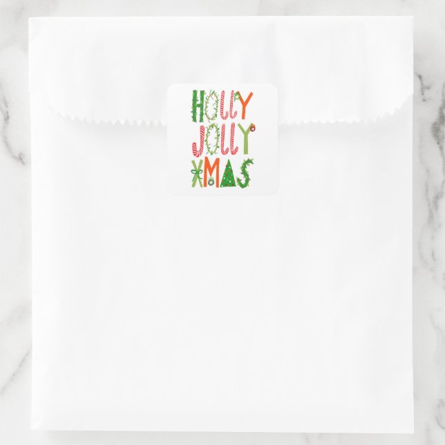 HOLLY JOLLY XMAS Sweet Holidays Weihnachten Quadratischer Aufkleber (Tasche)