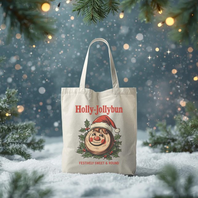 Holly-Jollybun – Funny Christmas Cinnamon Roll Pun Tragetasche (Von Creator hochgeladen)