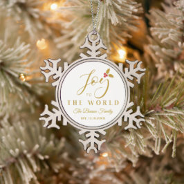 Holly Joy to the World Golden Christmas Quote Schneeflocken Zinn-Ornament
