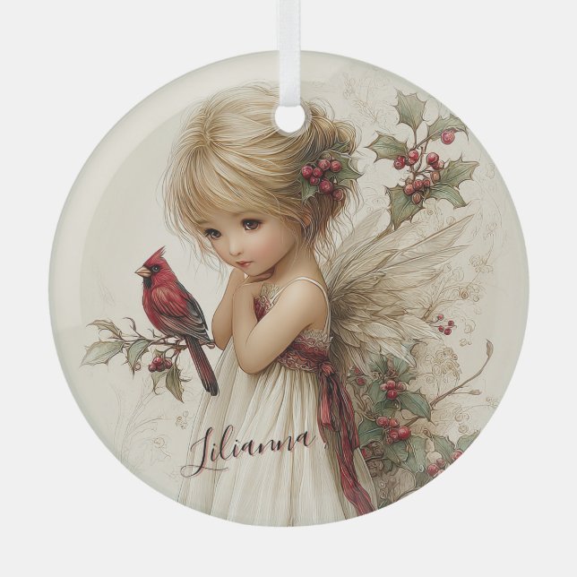Holly-Kissed Enchantment Ornament Aus Glas (Vorderseite)