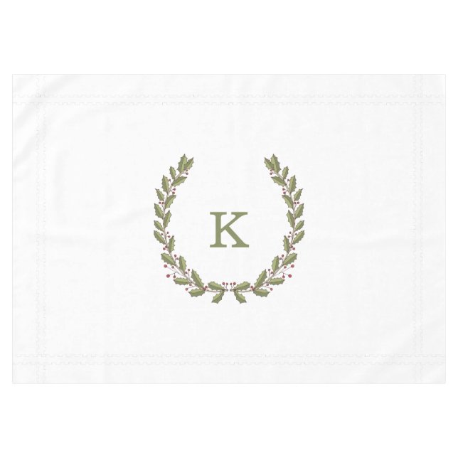 Holly Laurel Wreath Monogram Holiday Tablecloth Tischdecke (Vorderseite (Horizontal))