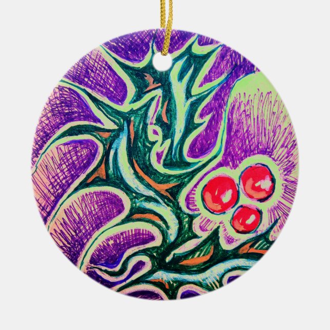 Holly Leaf und Berry Colorful Keramik Ornament (Vorne)