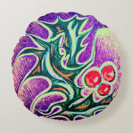 Holly Leaf und Berry Colorful Rundes Kissen