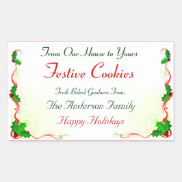 Holly Leaf und Red Ribbon Holiday Food Quadratischer Aufkleber