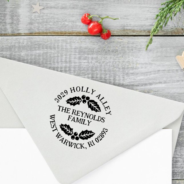 Holly Leaves & Berries Christmas Return Address Gummistempel (Von Creator hochgeladen)