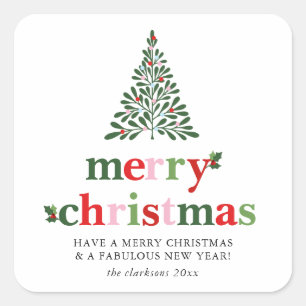 Holly Merry & Bright Weihnachten Quadratischer Aufkleber
