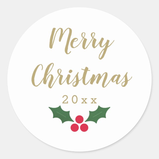 Holly Merry Christmas Classic Round Sticker (Vorderseite)