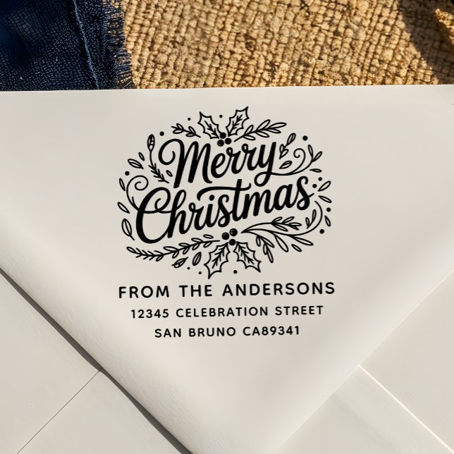 Holly Merry Christmas Family Name Rücksendeadresse Permastempel (Von Creator hochgeladen)