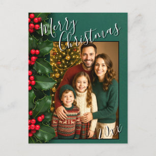 Holly Merry Christmas Holiday Foto Postcard Feiertagspostkarte