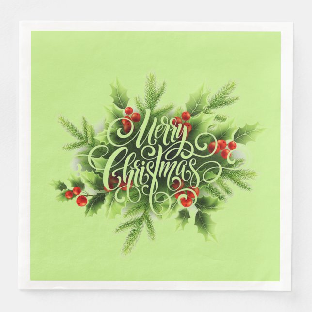 Holly Merry Christmas Paper Napkin Serviette (Vorderseite)