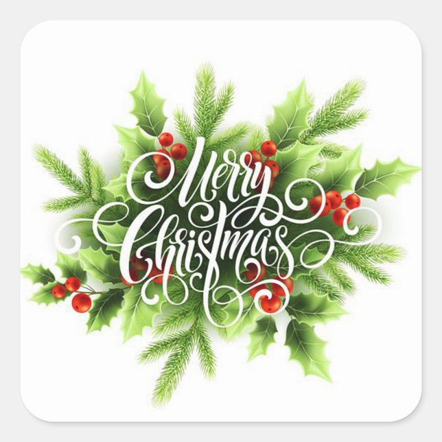 Holly Merry Christmas Square Sticker (Vorderseite)