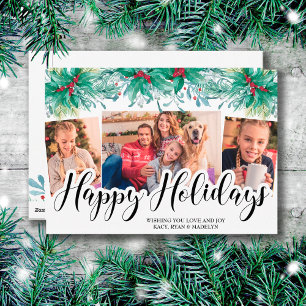 Holly Mistletoe 3 Foto Happy Holidays Schrift Feiertagskarte
