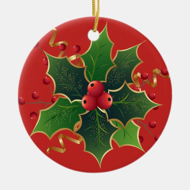 Holly Mistletoe Christmas Tree Ceramic Ornament (Vorne)