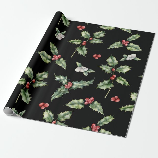Holly Mistletoe Pattern Geschenkpapier (Ungerollt)