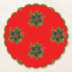 Holly Mistletoe Pattern Paper Untersetzer