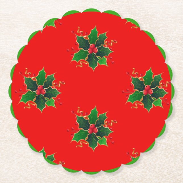 Holly Mistletoe Pattern Paper Untersetzer (Vorderseite)
