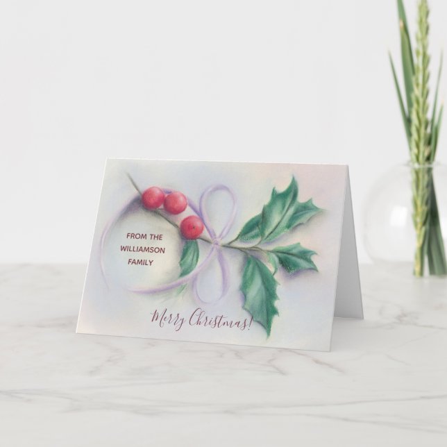 Holly mit Bow Pastel Personalisierte Weihnachten (Vorderseite)