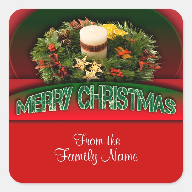 Holly n Christmas Dekorationen modern Quadratischer Aufkleber (Vorderseite)